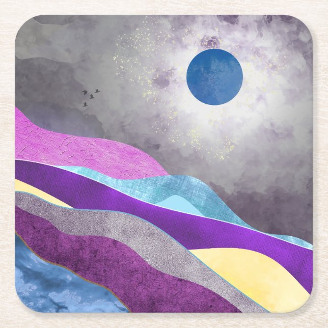 Blue Måne Underlägg Papper Kvadrat (Framsidan)