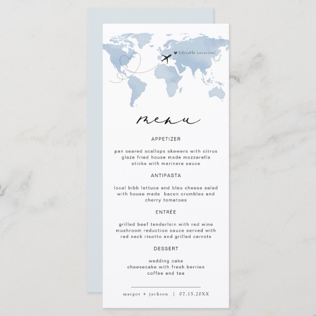 Blue Map Destination Dinner Menu | Carmen Meny (Fram/baksida)