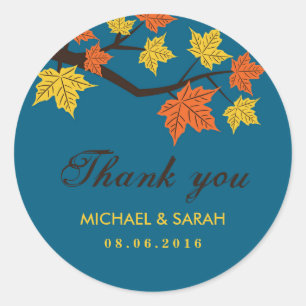 Blue Maple Löv Fall Wedding Tack Sticker Runt Klistermärke