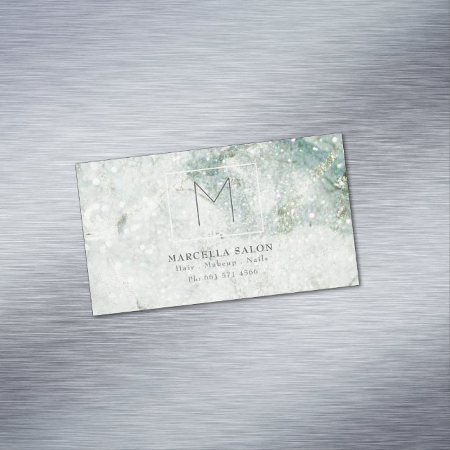 Blue Marble Abstrakt Hair Salon Monogram Magnetiska Visitkort (In Situ)