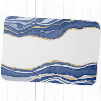 Blue Marble Agate Guld Glitter Badrumsmatta