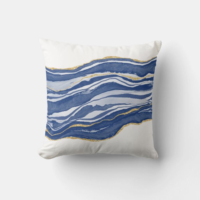 Blue Marble Agate Guld Glitter Kudde (Framsida)
