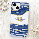 Blue Marble Agate Guld Glitter Monogram Namn<br><div class="desc">Den indigo blå vattenfärgen gör marmorutformningen mer exakt vid guld glitter. Anpassa namn och monogrammet Initial.</div>