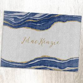 Blue Marble Agate Guld Glitter Personlig