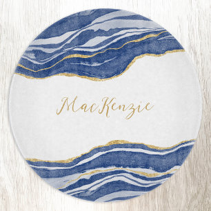 Blue Marble Agate Guld Glitter Personlig