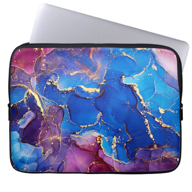 BLUE MARBLE AGATE SILVER GLITTER GLAM LAPTOP FODRAL (Framsidan)