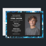 Blue Marble Custom PHOTO Bar Bat Mitzvah Inbjudningar<br><div class="desc">Perfect card to announce a bat mitzvah, bar mitzvah or other Jewish celebration! Hand made abstract art for you on the front and back side! FULLY CUSTOMIZABLE! Click on “Personalize” above to edit the text and add your own photo. Click "edit using design tool" to adjust the fonts, colors and...</div>