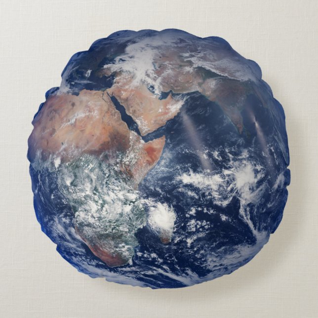 Blue Marble Earth, 2014 Satellite Photograph Rund Kudde (Framsidan)