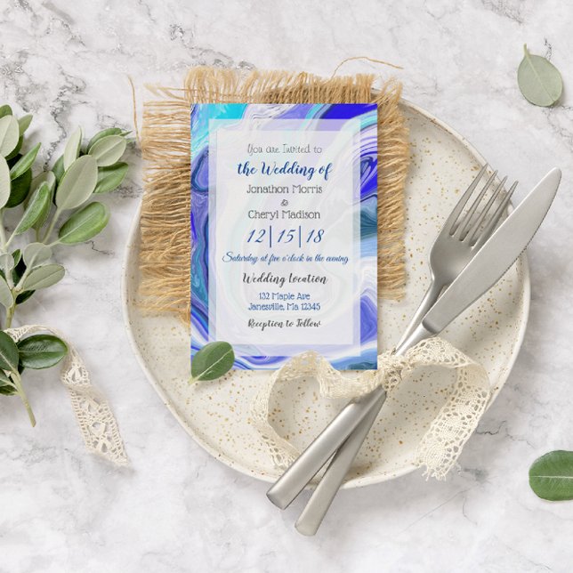 Blue Marble Fluid Art Bröllop Inbjudningar (Skapare uppladdad)