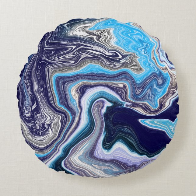 Blue Marble Fluid Art Rund Kudde (Framsidan)