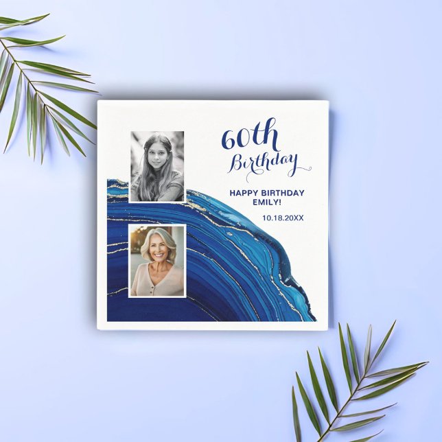 Blue Marble Glitter 2 Photo Födelsedagsfest Pappersservett (Skapare uppladdad)