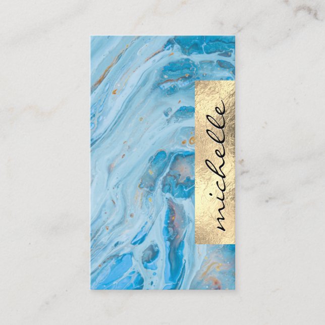 Blue Marble | Gold Foil Shimmer Visitkort (Framsida)
