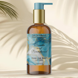 Blue Marble & Gold Glitter Cosmetics Bottle Label Rektangulärt Klistermärke