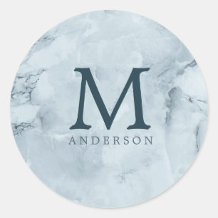 Blue marble masculine dubbla monogram runt klistermärke