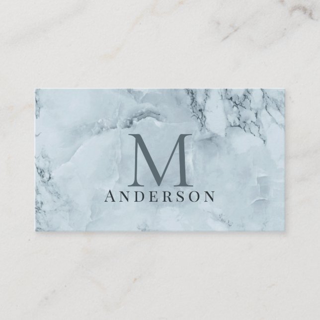 Blue Marble Masculine Dubbla Monogram Visitkort (Framsida)