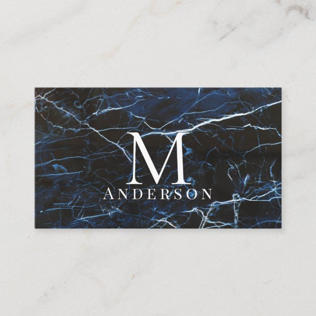 Blue Marble Masculine Dubbla Monogram Visitkort (Framsida)