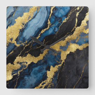 Blue Marble Mönster med Guld Fyrkantig Klocka