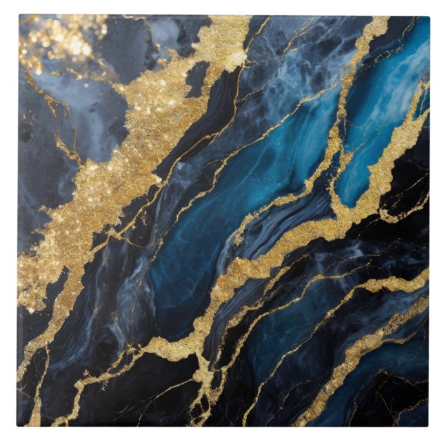 Blue Marble Mönster med Guld Kakelplatta (Framsidan)