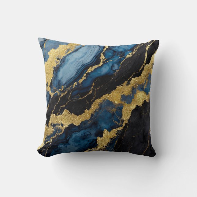 Blue Marble Mönster med Guld Kudde (Framsida)