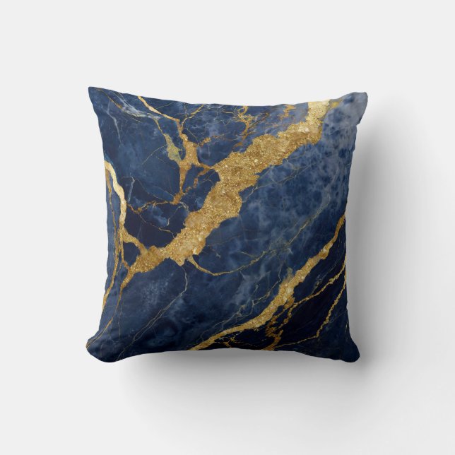 Blue Marble Mönster med Guld Kudde (Framsida)