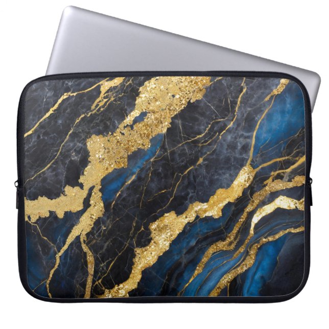 Blue Marble Mönster med Guld Laptop Fodral (Framsidan)