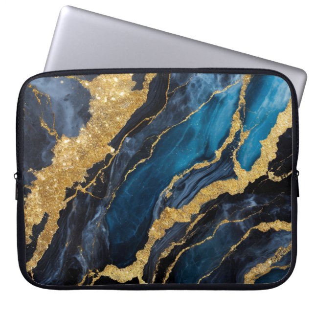 Blue Marble Mönster med Guld Laptop Fodral (Framsidan)