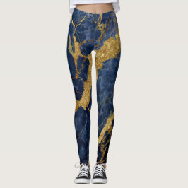 Blue Marble Mönster med Guld Leggings