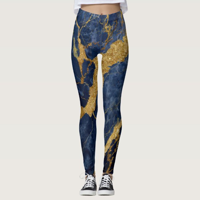 Blue Marble Mönster med Guld Leggings (Framsida)