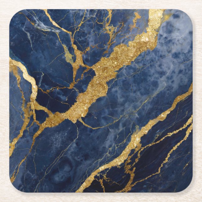 Blue Marble Mönster med Guld Underlägg Papper Kvadrat (Framsidan)