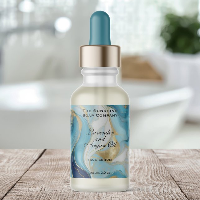 Blue Marble och Guld Cosmetics Dropper Flaska Adressetikett (Skapare uppladdad)