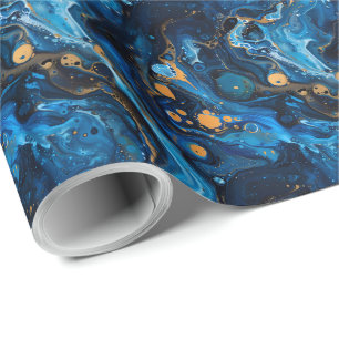 Blue Marble Paint Pour Jewel Struktur Presentpapper