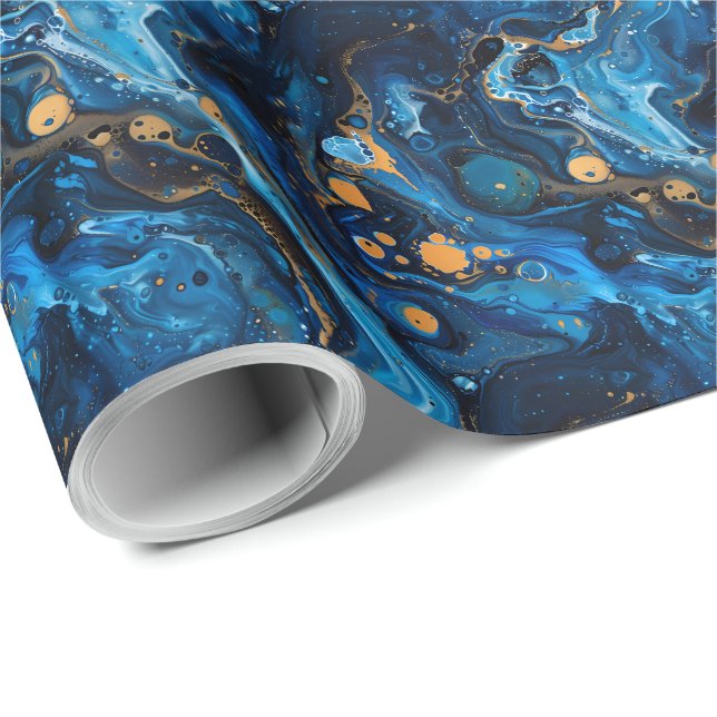 Blue Marble Paint Pour Jewel Struktur Presentpapper (Rullad Hörn)