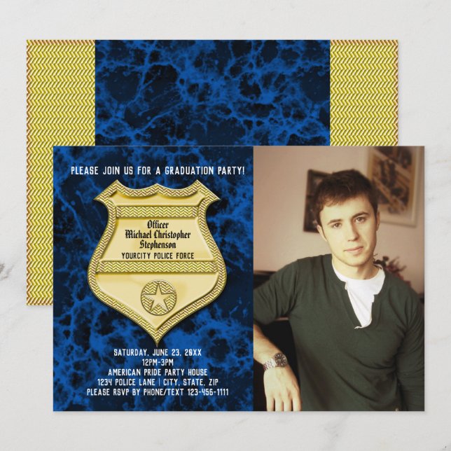 Blue Marble Photo Police Studentfest Inbjudningar (Fram/baksida)