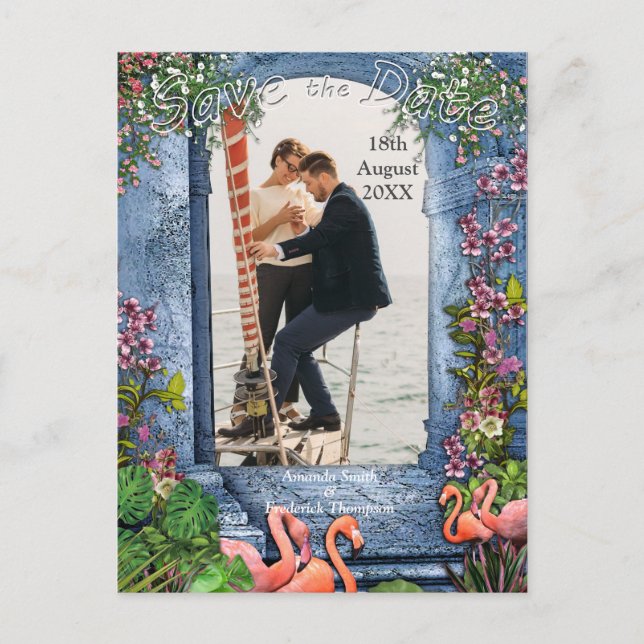 Blue Marble & Rosa Flamingos Meddelande Vykort (Framsida)