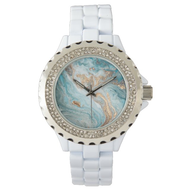 BLUE MARBLE SWIRL GNISTRA DIAMONTE BAND WATCH ARMBANDSUR (Framsida)