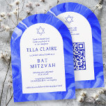 Blue Marble Swirls Star QR Bar Bat Mitzvah Arch Inbjudningar<br><div class="desc">Perfect card to announce a bat mitzvah, bar mitzvah or other Jewish celebration! Hand made watercolor swirl art for you on the front and back side! FULLY CUSTOMIZABLE! Click on “Personalize” above to edit the text. Click "edit using design tool" to adjust the fonts, colors and placements and to add...</div>