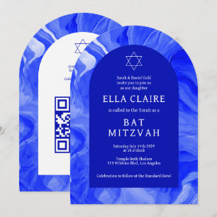 Blue Marble Swirls Star QR Pub Bat mitzvah Arch Inbjudningar