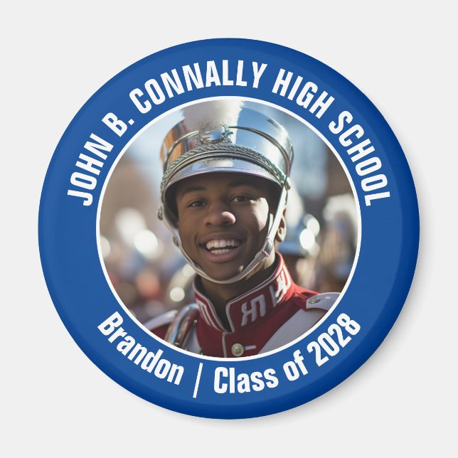 Blue Marching Band Photo High School Spirit Magnet (Framsidan)