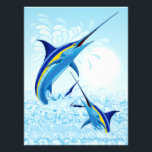 Blue Marlin Jumping out of Ocean Fototryck<br><div class="desc">Realistic illustration of a beautiful Marlin Fish Ocean Animal jumping out of ocean. Vector Art copyright BluedarkArt TheChameleonArt.</div>