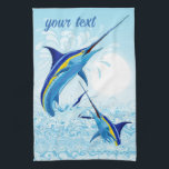 Blue Marlin Jumping out of Ocean Kökshandduk<br><div class="desc">Realistic illustration of a beautiful Marlin Fish Ocean Animal jumping out of ocean. Vector Art copyright BluedarkArt TheChameleonArt.</div>