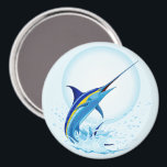 Blue Marlin Jumping out of Ocean Magnet<br><div class="desc">Realistic illustration of a beautiful Marlin Fish Ocean Animal jumping out of ocean. Vector Art copyright BluedarkArt TheChameleonArt.</div>