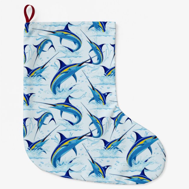 Blue Marlin Jumping out of Ocean Stor Julstrumpa (Framsidan)