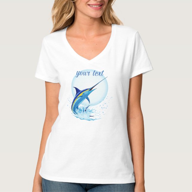 Blue Marlin Jumping out of Ocean T Shirt (Framsida)