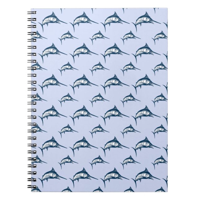 Blue Marlin Mönster Anteckningsbok Med Spiral (Framsidan)