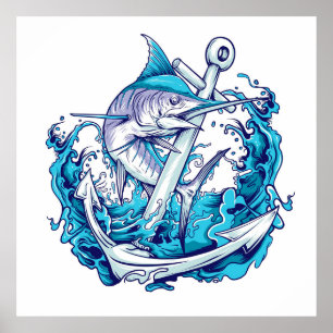 Blue Marlin och Anchor Poster
