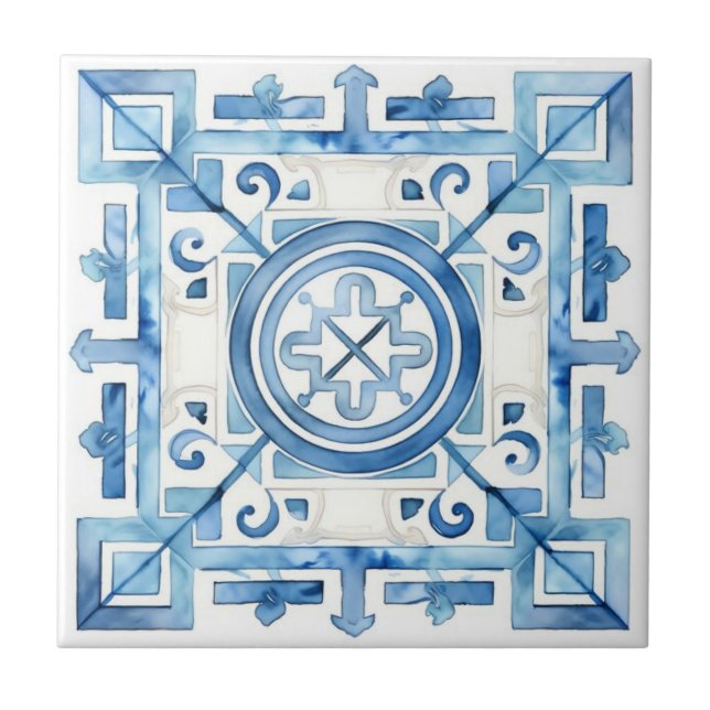 Blue Marocko Tittar Watercolor Struktur Kakelplatta (Framsidan)