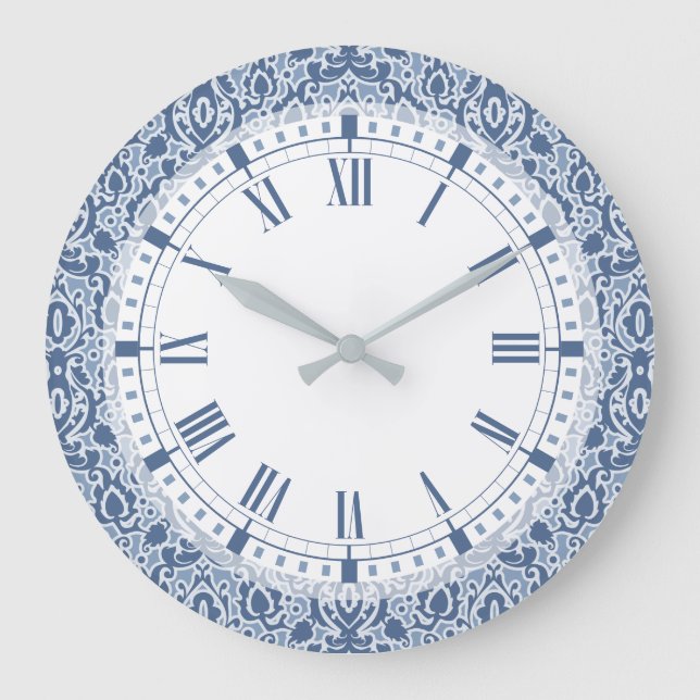 Blue Marockos Elegant Casbah Damask Stor Klocka (Framsida)
