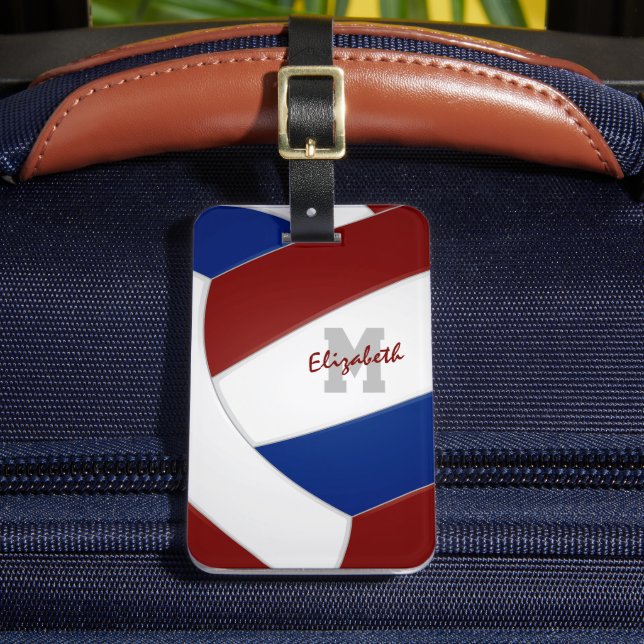 Blue maroon Team färg monogrammad volleyball Bagagebricka (Framsida Insitu 2)