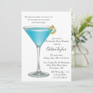 Blue Martini Cocktail Hour Bachelorette Party Inbjudningar