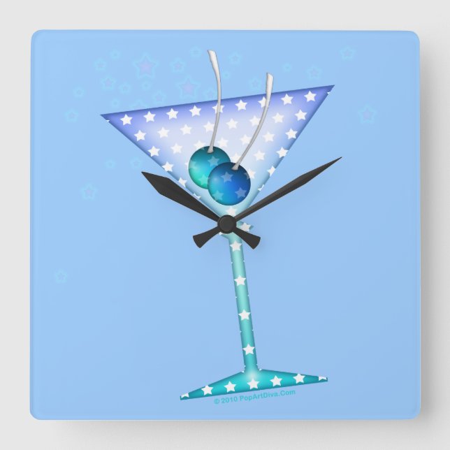 BLUE MARTINI WALL CLOCK FYRKANTIG KLOCKA (Framsida)